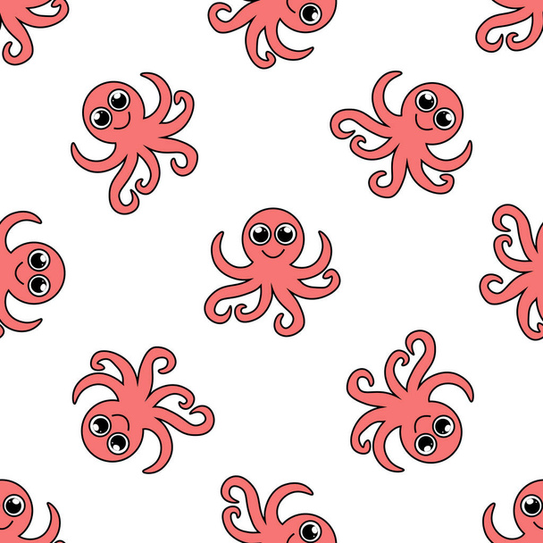 Octopus seamless pattern. colored trendy vector illustration. Cartoon style. Flat design. Seamless pattern. flyer, congratulation, invitation, poster, banner, card, web, packaging. - Vektor, kép