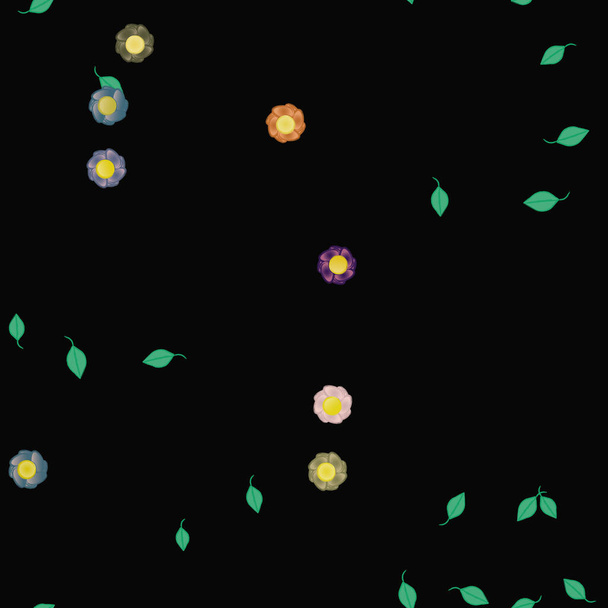 modèle vectoriel avec des fleurs colorées simples et des feuilles vertes - Vecteur, image