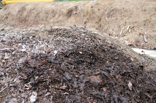 szerves komposzt halom. trágyatermelés talajművelés céljából a mezőgazdasági ágazatban - Fotó, kép
