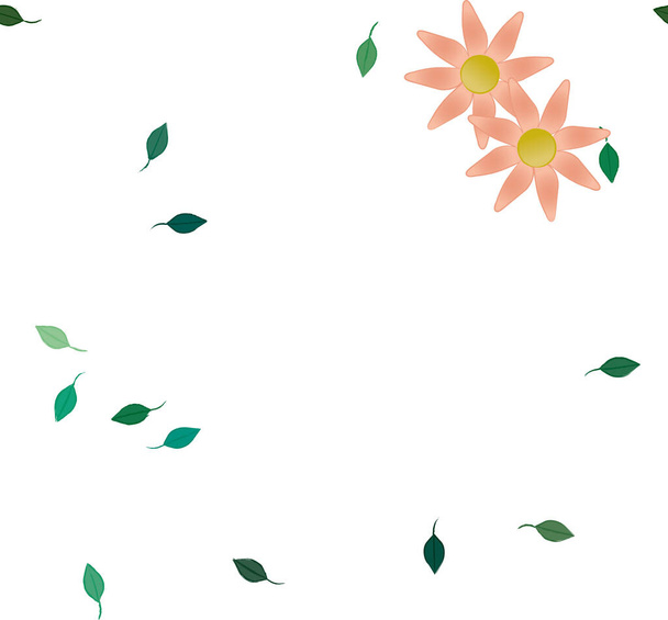 yksinkertaiset kukat vihreät lehdet vapaassa koostumuksessa, vektori kuva - Vektori, kuva