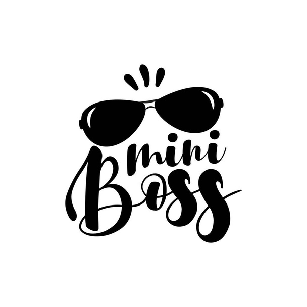Mini Boss text, with sunglasses.Good for baby clothes, greeting card, poster, banner, textile print, and gift design. - Vettoriali, immagini