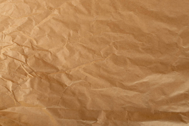 Wrinkled Kraft Paper Texture. Natural Brown Vintage Paper Background - Photo, Image