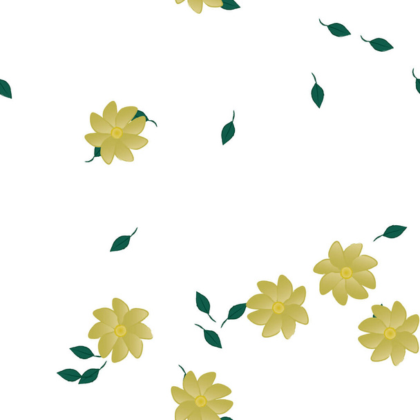 ingyenes összetétel egyszerű színes virágok és zöld levelek tapéta, vektor illusztráció - Vektor, kép