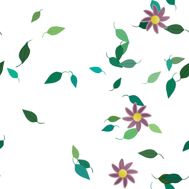 bella composizione con fiori colorati semplici e foglie verdi sullo sfondo, illustrazione vettoriale - Vettoriali, immagini