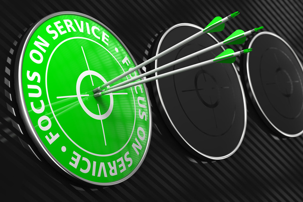 サービスのスローガン - 緑のターゲットに焦点を当てる. - 写真・画像
