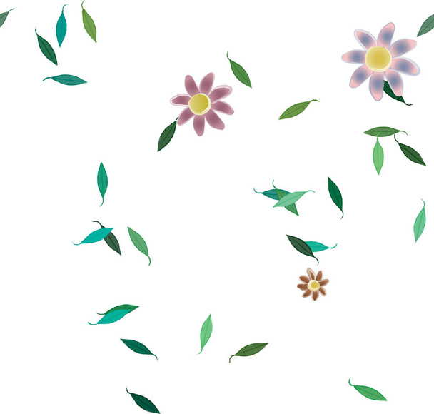 design koostumus yksinkertaisia kukkia ja vihreitä lehtiä, vektori kuva - Vektori, kuva