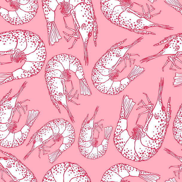 graphic vector illustration of shrimps on pink background - Vector, imagen