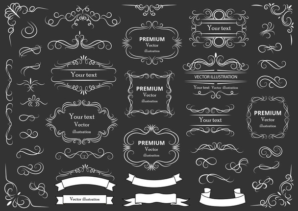 Calligraphic design elements . Decorative swirls or scrolls, vintage frames , flourishes, labels and dividers. Retro vector illustration. - Vector, imagen