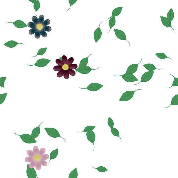 ontwerp compositie met eenvoudige bloemen en groene bladeren, vector illustratie - Vector, afbeelding