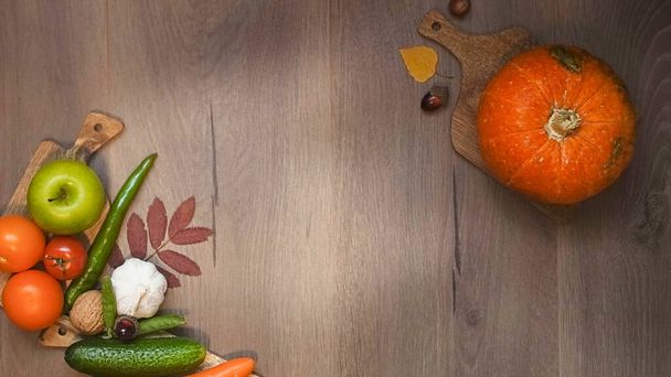 Blurred Fresh Vegetables on Wooden Background with Copy Space . High quality photo - 写真・画像