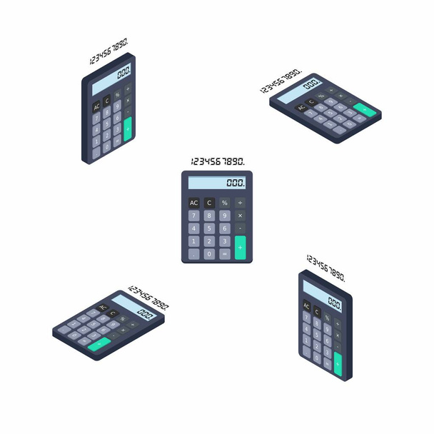 Calculator and Digital number Isometric & Flat White Background icon vector. Flat style vector illustration. - Vector, Image