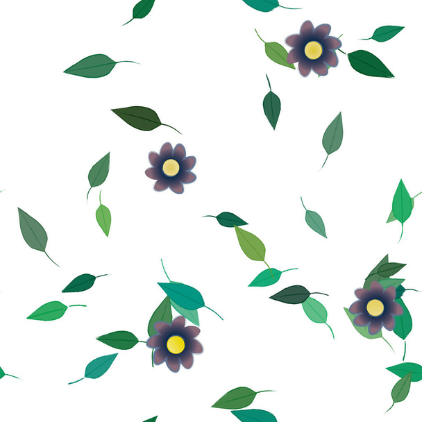 fiori colorati e foglie verdi sullo sfondo, illustrazione vettoriale - Vettoriali, immagini