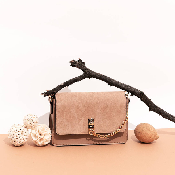 Stylish autumn accessories Beige Clutch bags.  Fall winter fashion concept.  Still life minimal - Foto, Bild