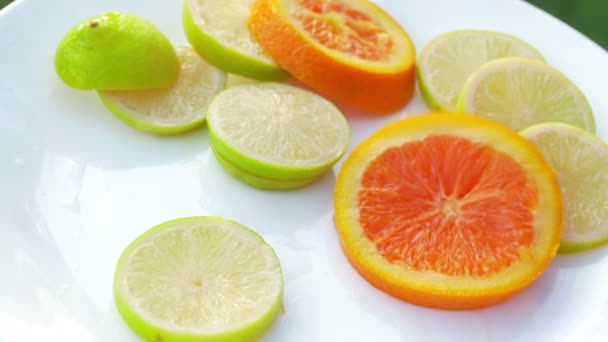 Slices of citrus fruit outside in summer - Footage, Video