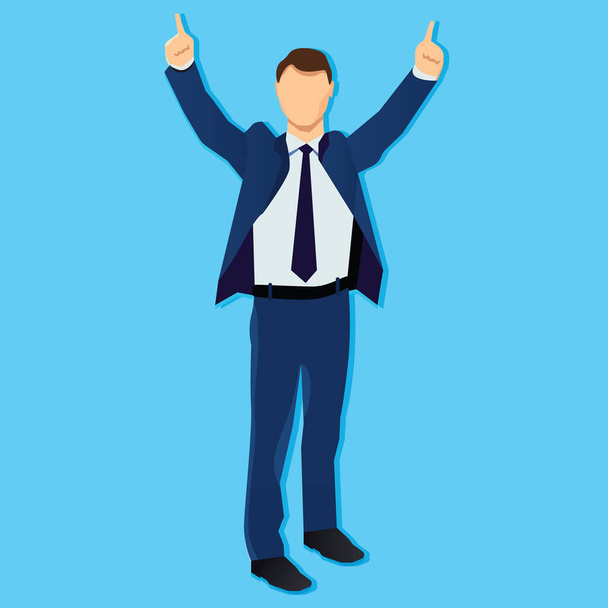 A man in a suit celebrating with both index fingers up. - Vector, Image