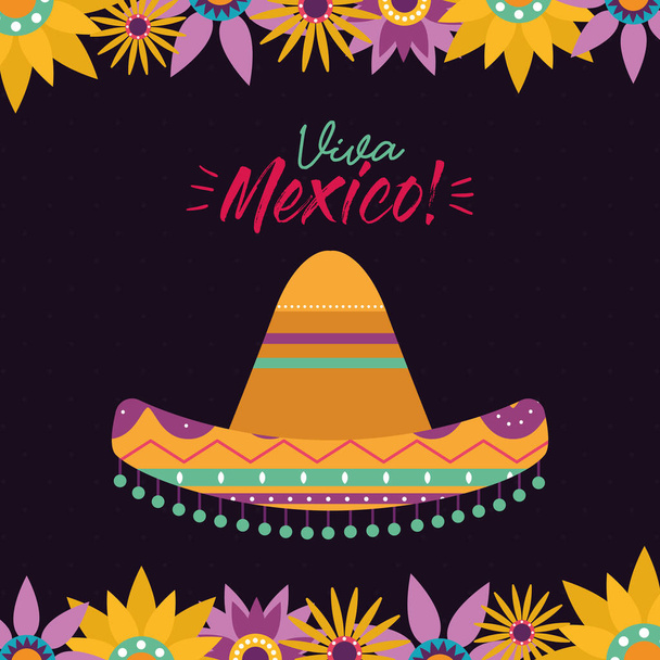 sombrero mexicano con flores vector de diseño - Vector, Imagen