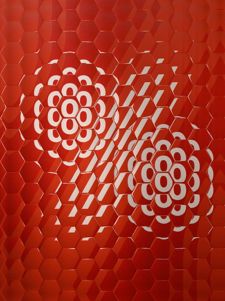 números blancos 30 signo porcentual en los patrones de fondo rojo brillante variaciones y diseños - Foto, imagen