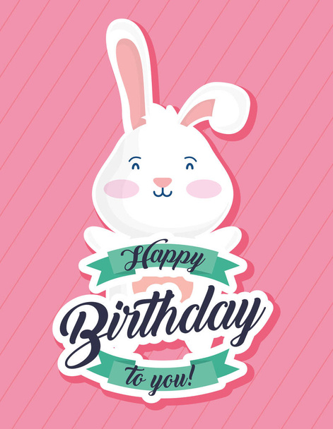 szczęśliwa kartka urodzinowa z królikiem i sceną literowania - Wektor, obraz
