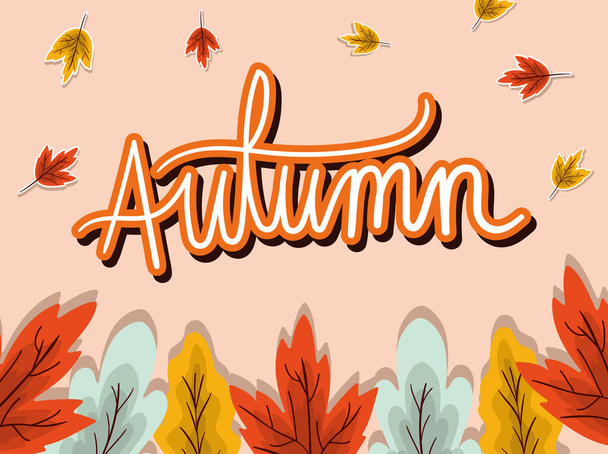 Outono laranja amarelo e azul folhas vetor design - Vetor, Imagem