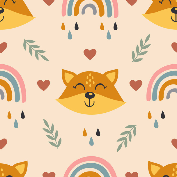 seamless pattern with baby face fox and rainbow-  vector illustration, eps - Vector, Image