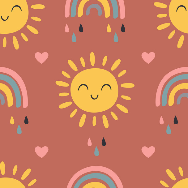 seamless pattern with baby sun and rainbow-  vector illustration, eps - Vector, Image