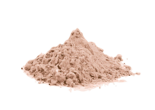 Polvo de proteína de cacao de suero para batido de fitness marrón aislado sobre fondo blanco. Suplemento chocolate polvo pila vector ilustración - Vector, imagen