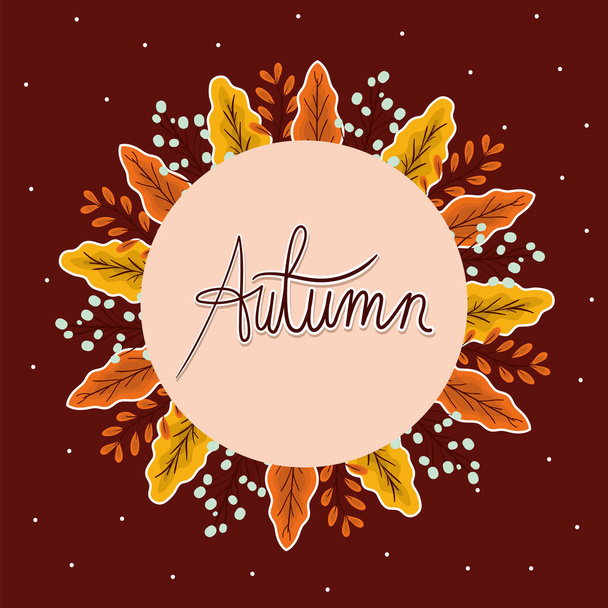 autumn leaves around circle on brown background vector design - Вектор, зображення
