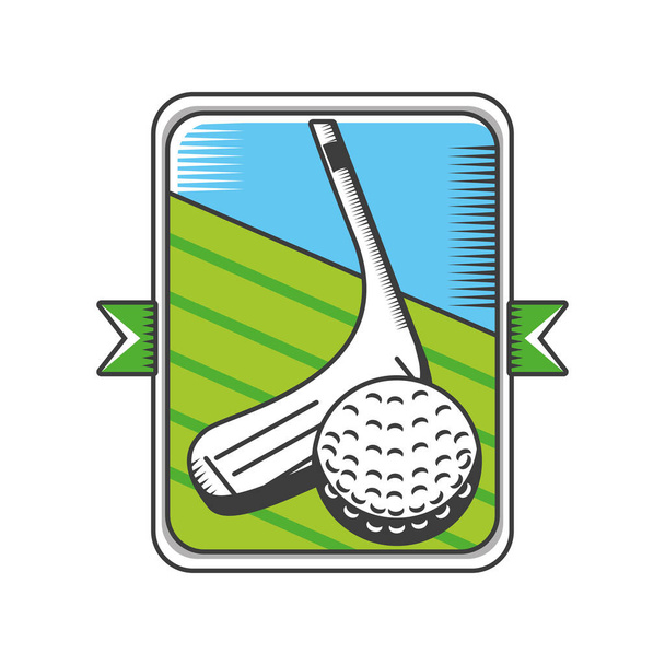 putter e bola de golfe com escudo - Vetor, Imagem