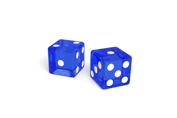 Two blue dice isolated on white background. 3d illustration. - Photo, Image
