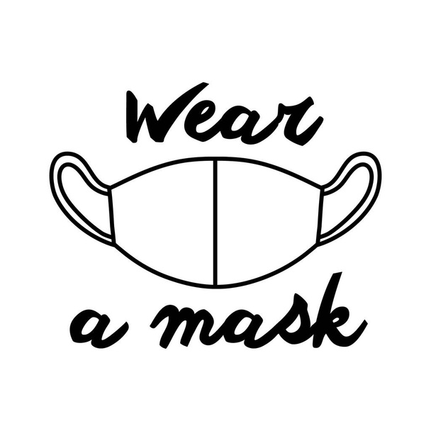 wear a mask campaing lettering line style - Vektör, Görsel