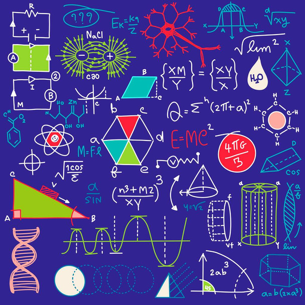 Patrón científico matemático con diagramas de geometría, fórmulas y cálculos - Foto, Imagen