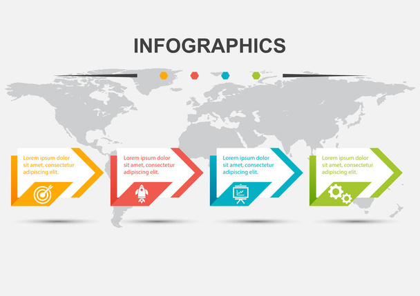 Infografik-Design-Vorlage mit 4-stufigem Pfeil, Aktienvektor - Vektor, Bild