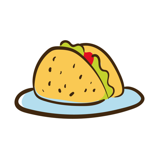tacos mexické jídlo plochý styl ikony - Vektor, obrázek