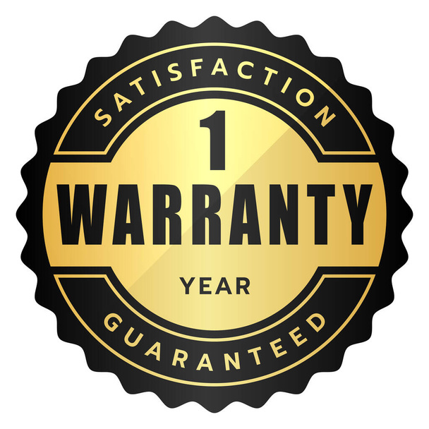 1 year warranty satisfaction guaranteed label black gold metallic logo - Vector, Image
