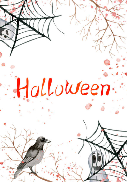Watercolor Halloween party for greeting card, design, invitation, banner, print.  Holiday print for design or background. - Φωτογραφία, εικόνα