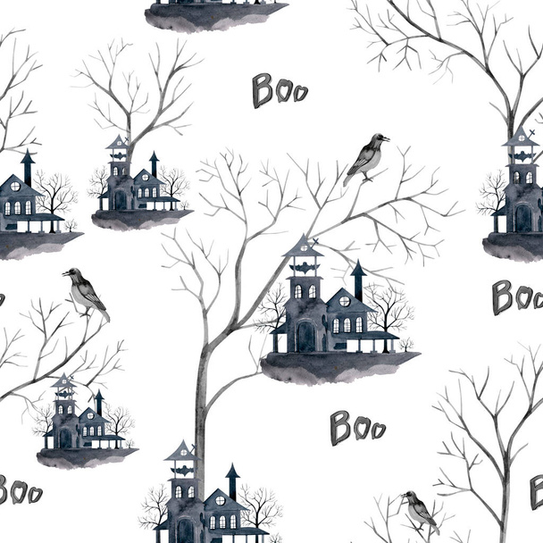 Watercolor seamless pattern Halloween on white backgrounds for postcard, paper and the textile fabric. - Φωτογραφία, εικόνα