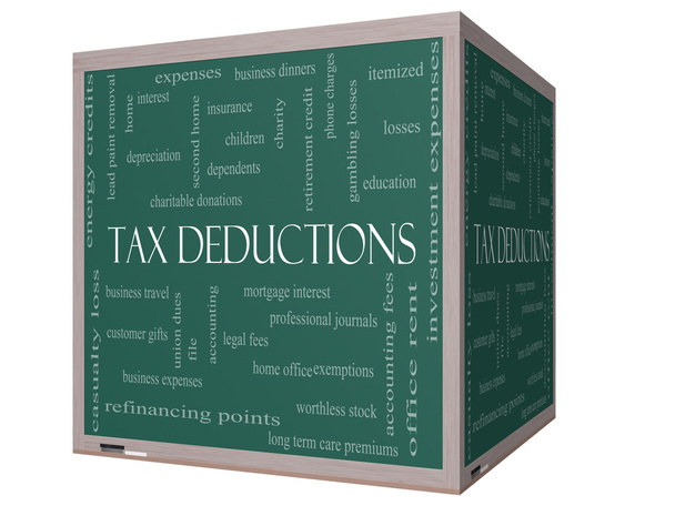 adó levonás szó felhő fogalmát egy 3d kocka-táblára - Fotó, kép