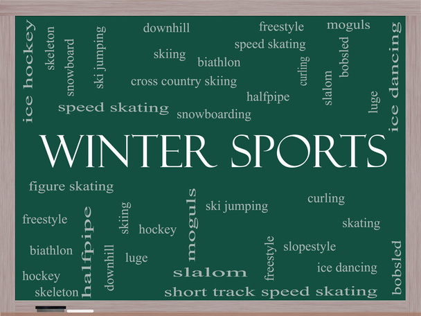 téli sportok szó felhő fogalmát a táblára - Fotó, kép