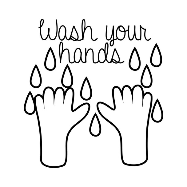 wash your hands campaign lettering with water line style - Vector, Image