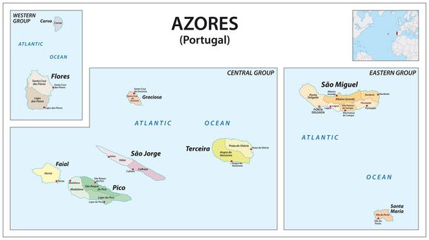 διοικητικός διανυσματικός χάρτης του πορτογαλικού αρχιπελάγους Αζορών στον Ατλαντικό Ωκεανό, Πορτογαλία - Διάνυσμα, εικόνα