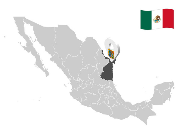 Lokalizacja Tamaulipas na mapie Meksyk. Znak 3d lokalizacji Tamaulipas. Jakościowa mapa z prowincjami Meksyku dla Twojego projektu. EPS10. - Wektor, obraz