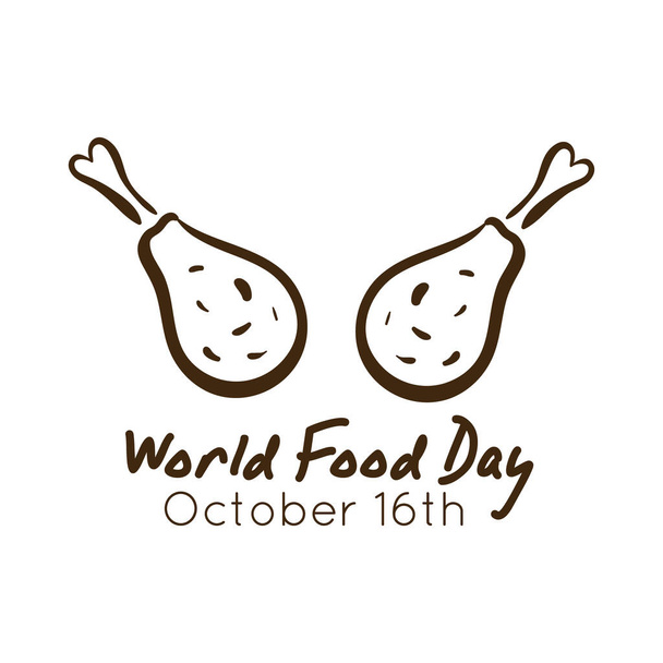 Παγκόσμια ημέρα τροφίμων γιορτή γράμματα με μπούτια κοτόπουλου γραμμή στυλ - Διάνυσμα, εικόνα