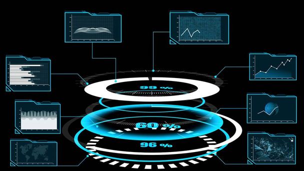Futuristic user interface dashboard for big data analytic in information chart . HUD GUI text number graph element for digital technology concept . 3D illustration . - Photo, Image