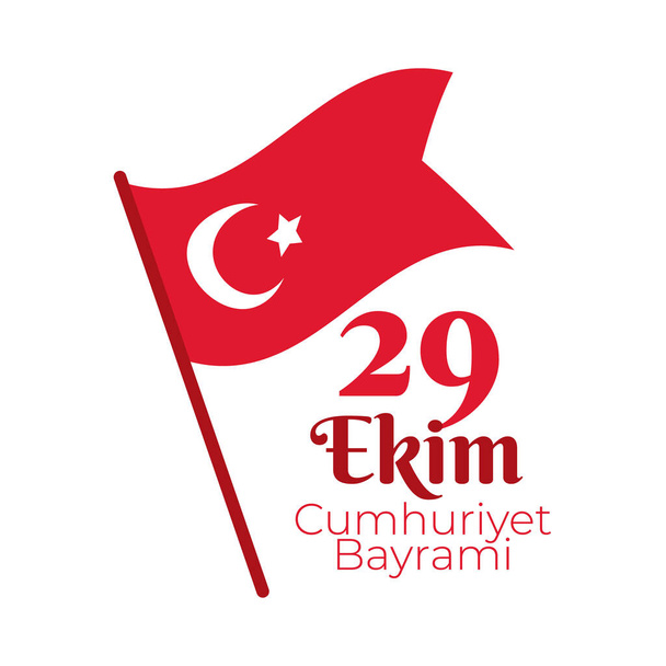 Día de celebración de cumhuriyet bayrami con bandera de pavo en poste ondeando estilo plano - Vector, imagen