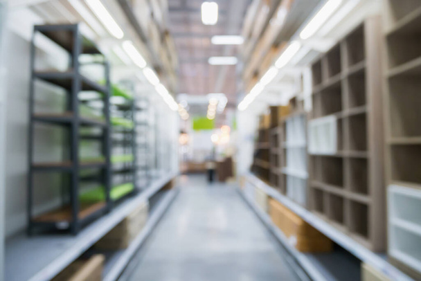 Modern home decor or supermarket department store warehouse aisle abstract blur background - Fotoğraf, Görsel