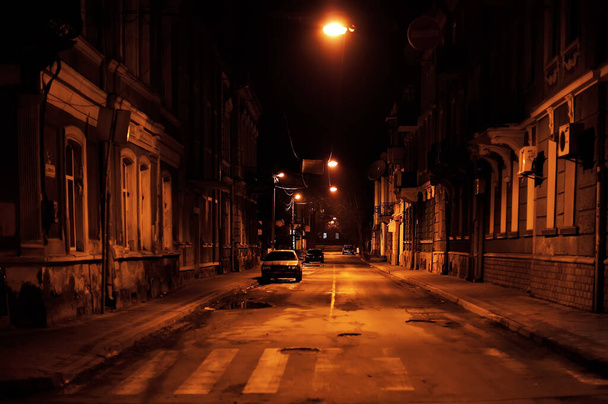 Small street in Ternopil town in Ukraine at night - Fotoğraf, Görsel