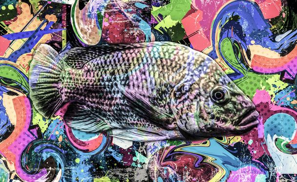 ryba s kreativním abstraktním prvkem na pozadí - Fotografie, Obrázek