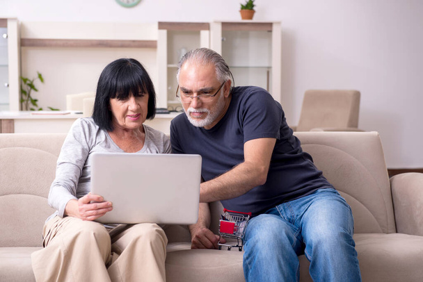 Old couple doing the online shopping - Foto, Imagem