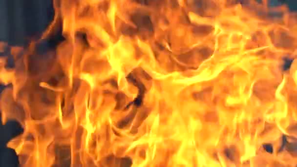 火災や炎のスローモーションビデオ.火災ピット,火災や炎でガスやガソリン燃焼.炎や燃焼火花クローズアップ,火災パターン.コピースペースと暗闇の中で火の地獄の輝き - 映像、動画