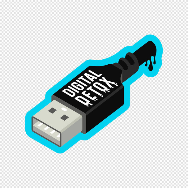 Digitale detox sticker ontwerp. Usb connector in isometrische stijl - Vector, afbeelding